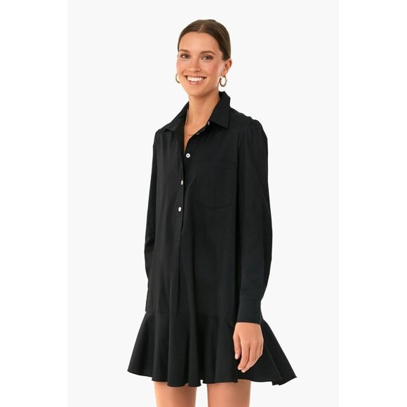 Tuckernuck Women's Black Callahan Shirt Dress Ruffle Hem Swing Style sz XS NWOT - Picture 7 of 7